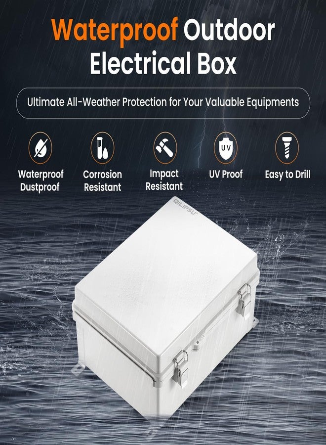 QILIPSU Waterproof Junction Box IP67 Outdoor Plastic Electrical Project Enclosure Weatherproof with Inner Door, Mounting Plate, Wall Brackets, Hinged Grey Cover 14.6"x10.6"x5.9" -D - Image 2